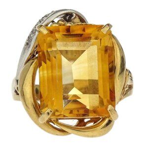 Ring Pt900 18K Yellow Sapphire Diamond Gold #52 Jewelry 155831